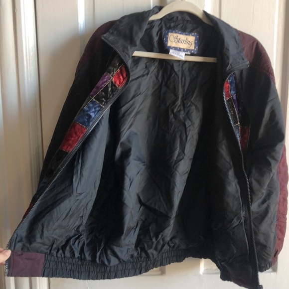 Starling Vintage 80s Velvet Nylon Mixed Media Zip Up Bomber Jacket Size Small - Picture 5 of 8